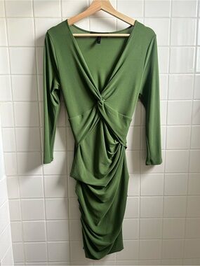 Green BCBG Max Azria Twist-Front Long Sleeve Dress